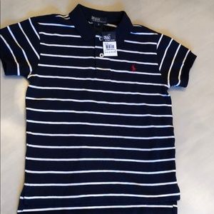Boys navy striped polo